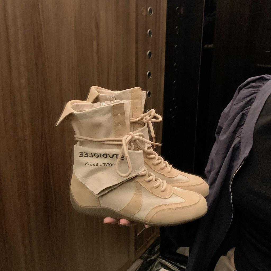 Cowhide~ Height increase cm Martin boots women's thick-soled short boots Wasteland wind triangle towel strap casual boxing boots