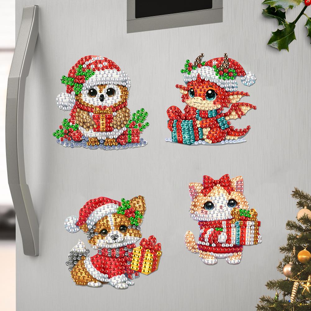 6Pcs Acrylic Christmas Animals Fridge Stickers Diamond Art Magnets Decals Diamond Painting Fridge Magnet for Adults Beginners