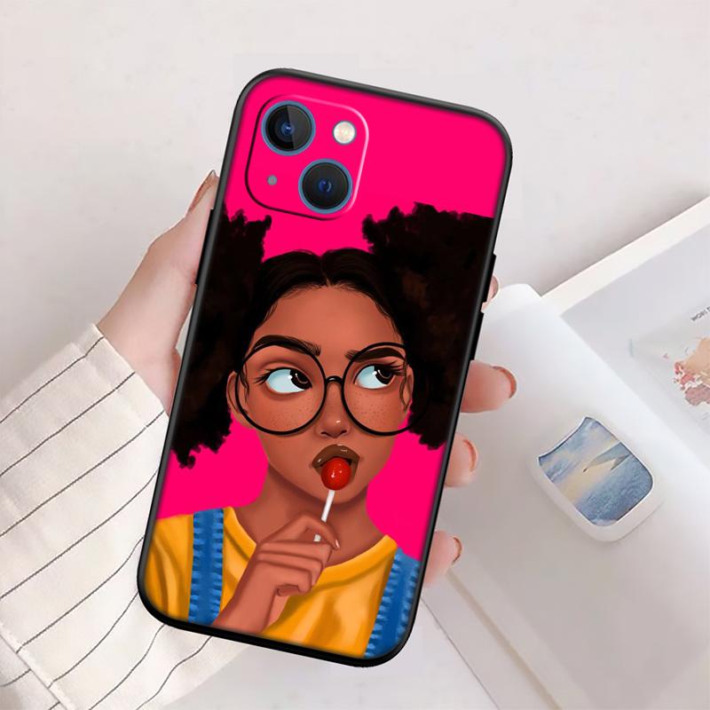 RP57 Poppin Zwart Meisje Nieuwe High-End Schelp Telefoonhoesje voor iPhone 16 15 14 13 12 Pro Max Plus Mini