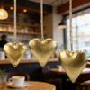 3Pcs Heart Shaped Decorative   3D Metal Brass Vintage Hanging Ornament Valentine Day Decoration Wall Art with Rope for Home Indoor Outdoor