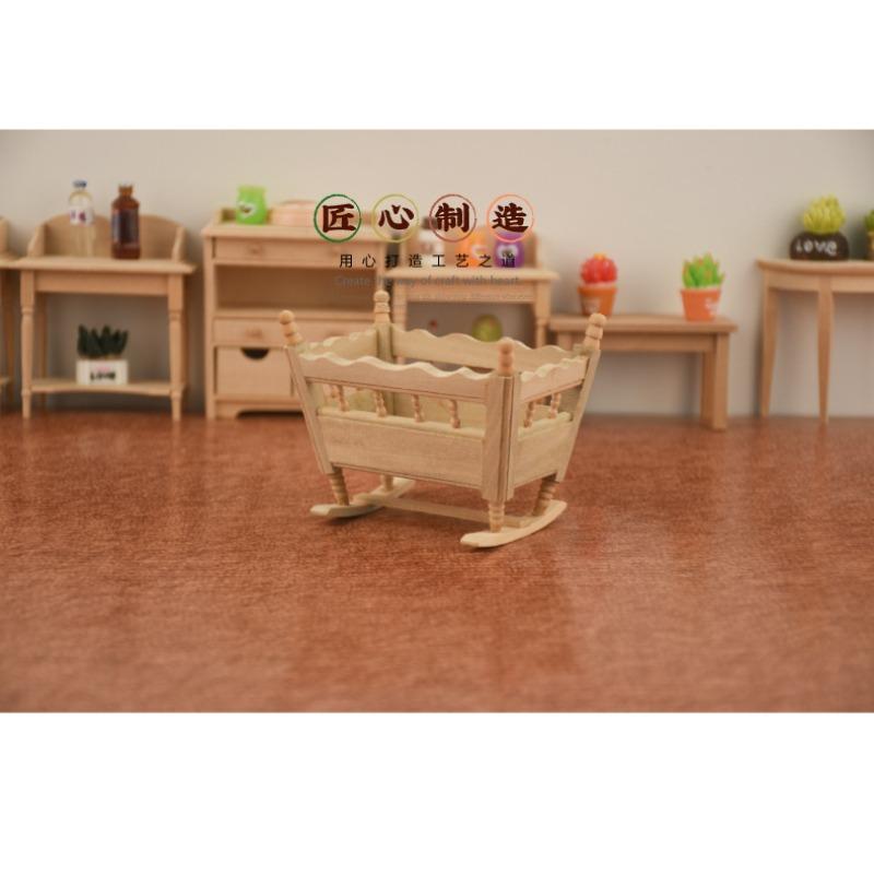 Dollhouse Miniature Cradle Bed Furniture 1:12 Wooden Dollhouse Decoration Play Set Doll Toy Accessories