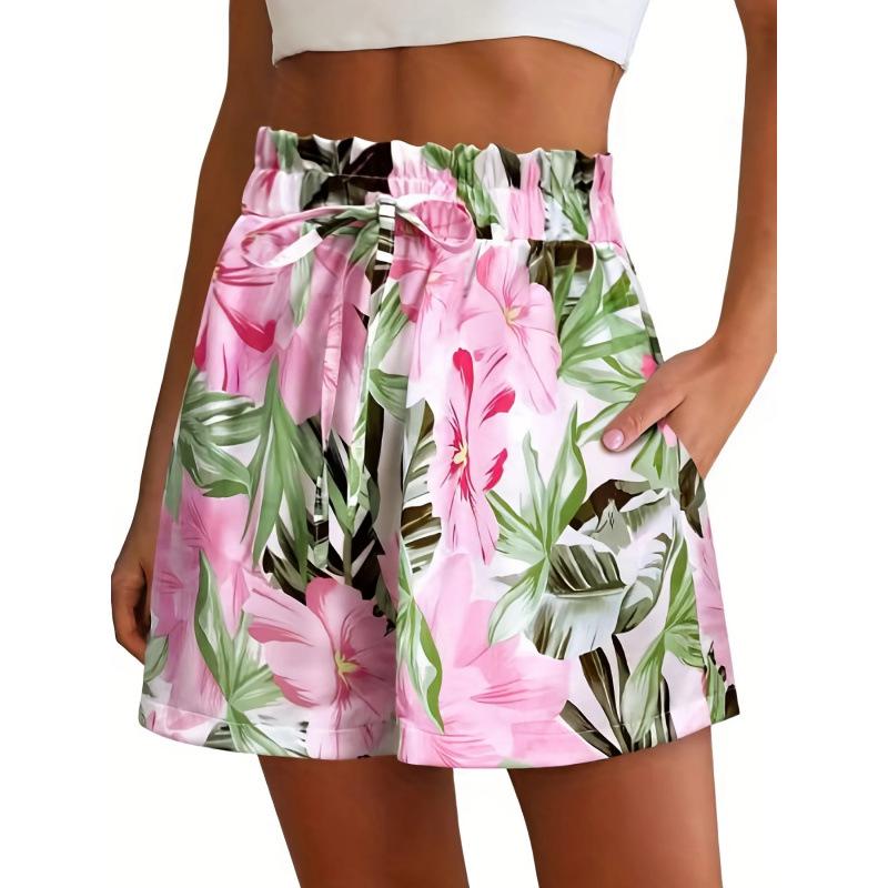 Explosive 2026 Women s Tropical High-Waisted Floral Shorts Large