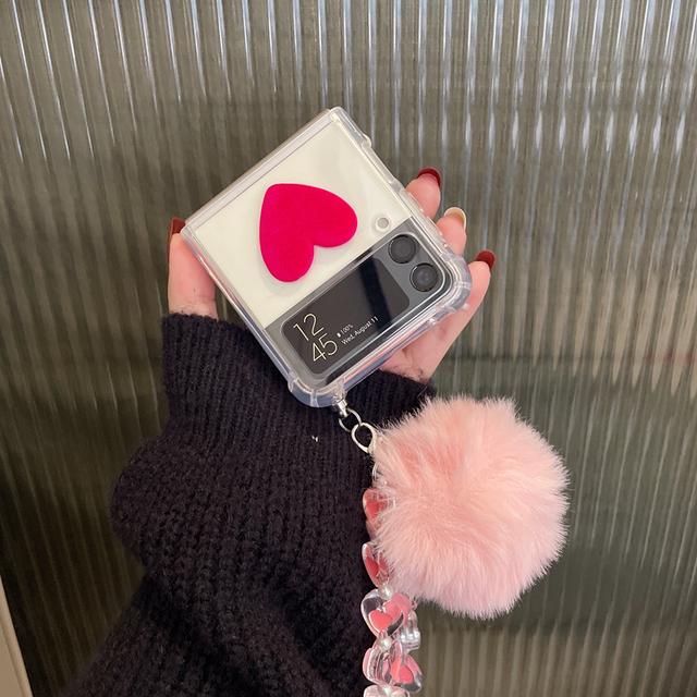 New Plush Love Heart Hand Bracelet Phone Case For Samsung Galaxy Zflip 5g For Galaxy Zflip3 Zflip4 Folding Shell Cover Capa