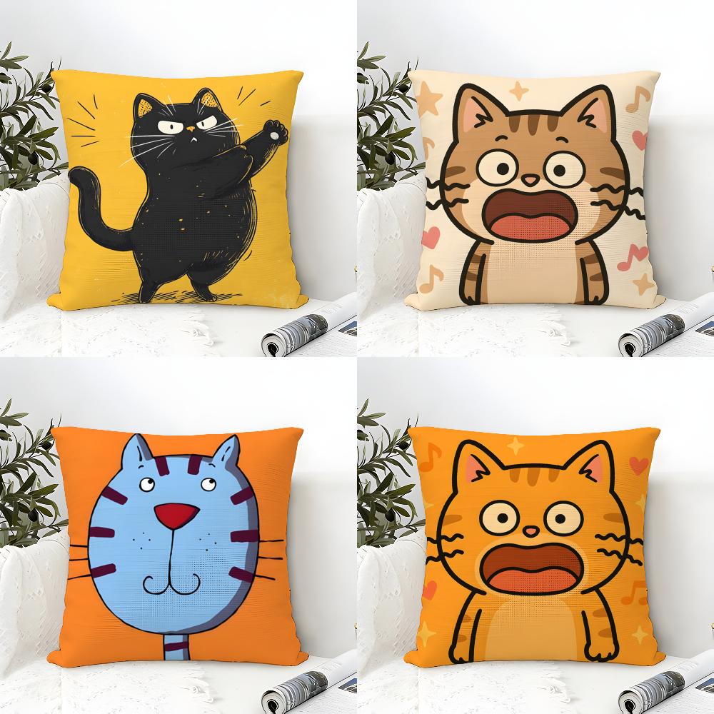 2 Funny And Silly Cat Pattern Pillow Case Home Living Room Decoration Linen Pillowcover Pillow Cases Cushion Cover