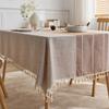 Cotton Linen Rustic Tablecloth Waterproof Rectangle Table Cover with Tassel For Home Birthday Party Dinning Table Decoration