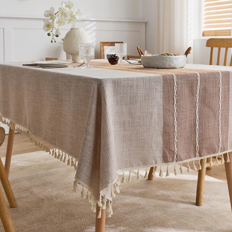 Cotton Linen Rustic Tablecloth Waterproof Rectangle Table Cover with Tassel For Home Birthday Party Dinning Table Decoration