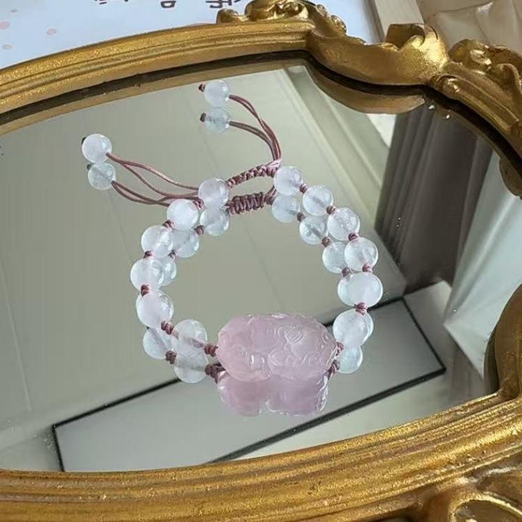 Zhang Junning's same style natural pink crystal bracelet for women, hibiscus stone, horse pink crystal Pixiu bracelet, peach blossom bracelet