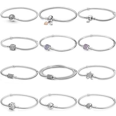 Original Snowflake Logo Signature Halo Star Snake Chain Bracelet For 925 Sterling Silver Bracelet Bead Charm Diy Jewelry