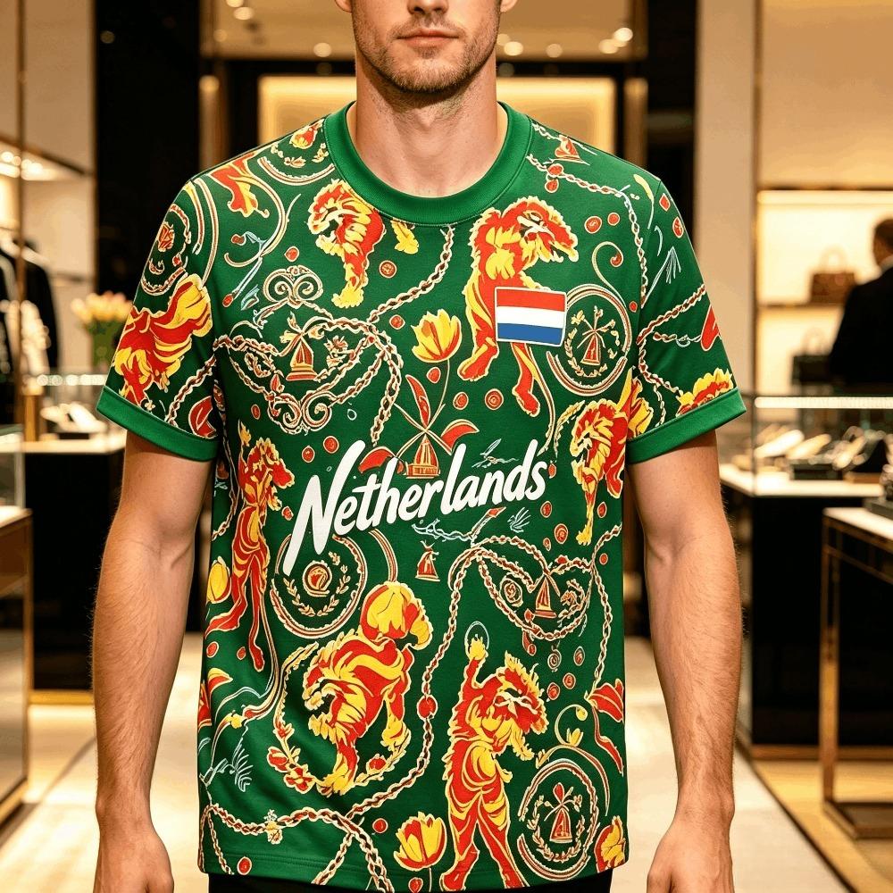 2026 Zomer Nieuw Nederlands Voetbalshirt Heren Voetbal T-shirt Sportfans Mode Print Casual Ademende T-shirts