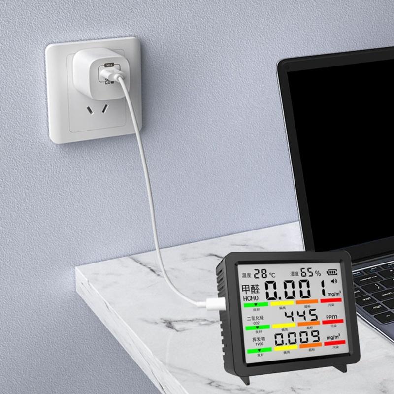 4inch Large Screen Multifunction Air Quality Monitor Including Temperature, Humidity, CO CO2 TVOC for Home