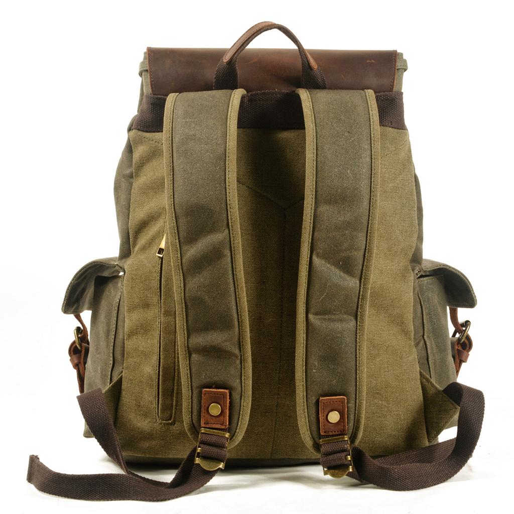 Men'S Backpack Canvas Casual Backpack Trendy Computer Bag Oil Wax Canvas With Leather Bag Trendy Street Style