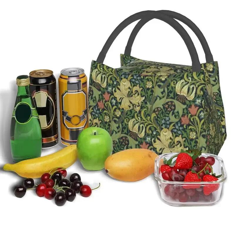 William Morris Insulated Lunch Bag for Outdoor Picnic Floral Textile Pattern Waterproof Thermal Cooler Lunch Box Women