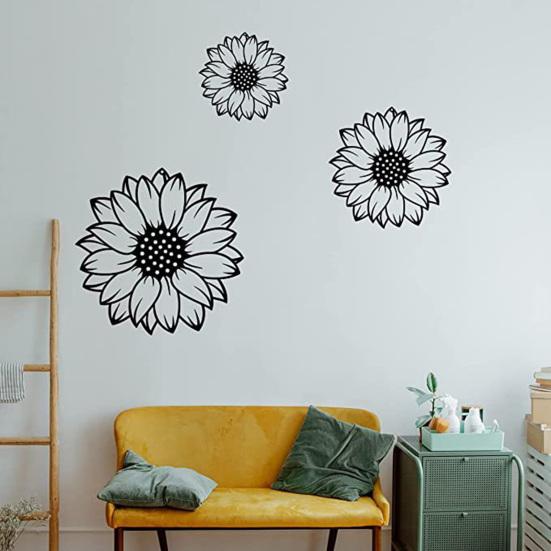 

3Pcs/Set Metal Sunflower Wall Decoration Iron Art Bathroom Living Room Wall Art Black Hollow Flower Hanging Decor Home Office Supplies
