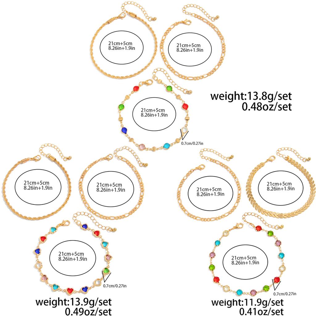 Salircon 3Pcs/set Fashion Colorful Imitation Crystal Chain Anklets Sandals Women Boho New On Foot Ankle Chain Beach Jewelry Gift