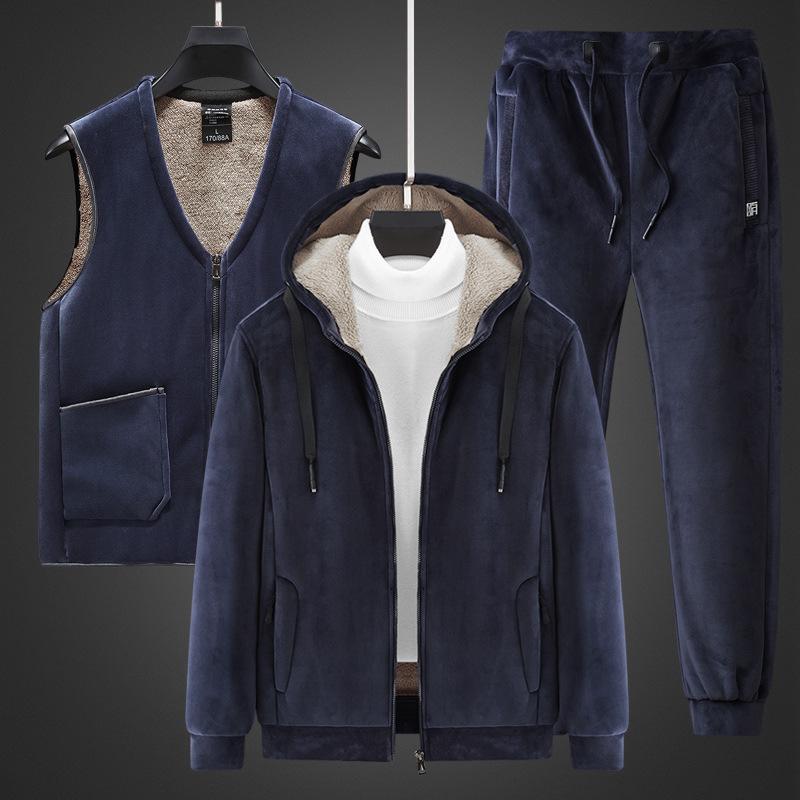 

Мужской спортивный костюм больших размеров с принтом, длинный рукав, кардиган с капюшоном + утепленные брюки, комплект из двух предметов, в комплекте теплый жилет XS