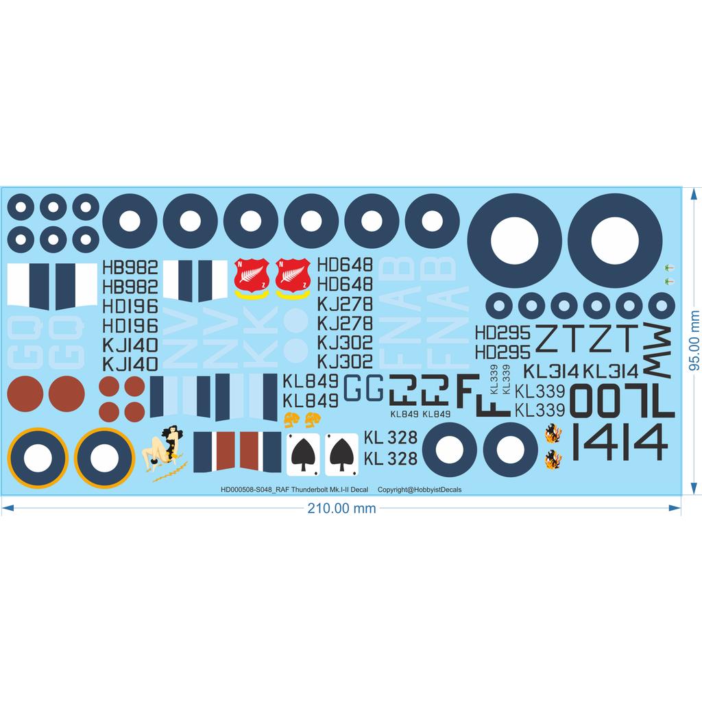 RAF Thunderbolt Mk.I-II Decal - 1/48 - Water Decal - Waterslide, 1/48