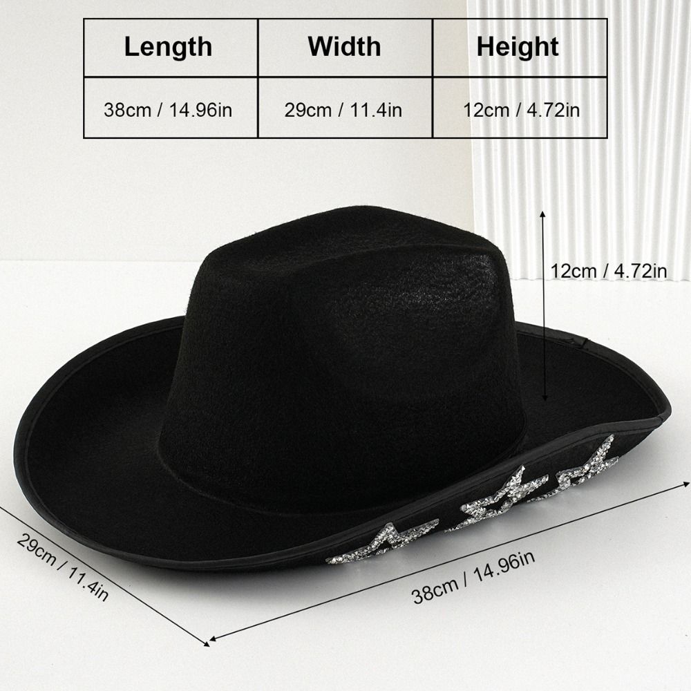 Classic Shiny Western Cowboy Hat Wide Brim Star Glitter Cowgirl Hat Cap Ethnic Style Summer Hat Costume Accessories