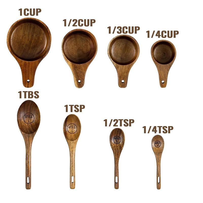 Good-8PCS Wood Measuring Cups With Tablespoon Kitchen Measuring Tools For Cooking Baking