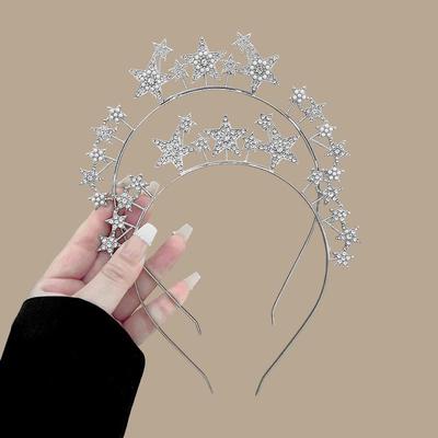 Bandeau de Fête Style Européen et Américain Strass Perle Étoile à Cinq Branches Exagéré et Unique Célébration de Festival