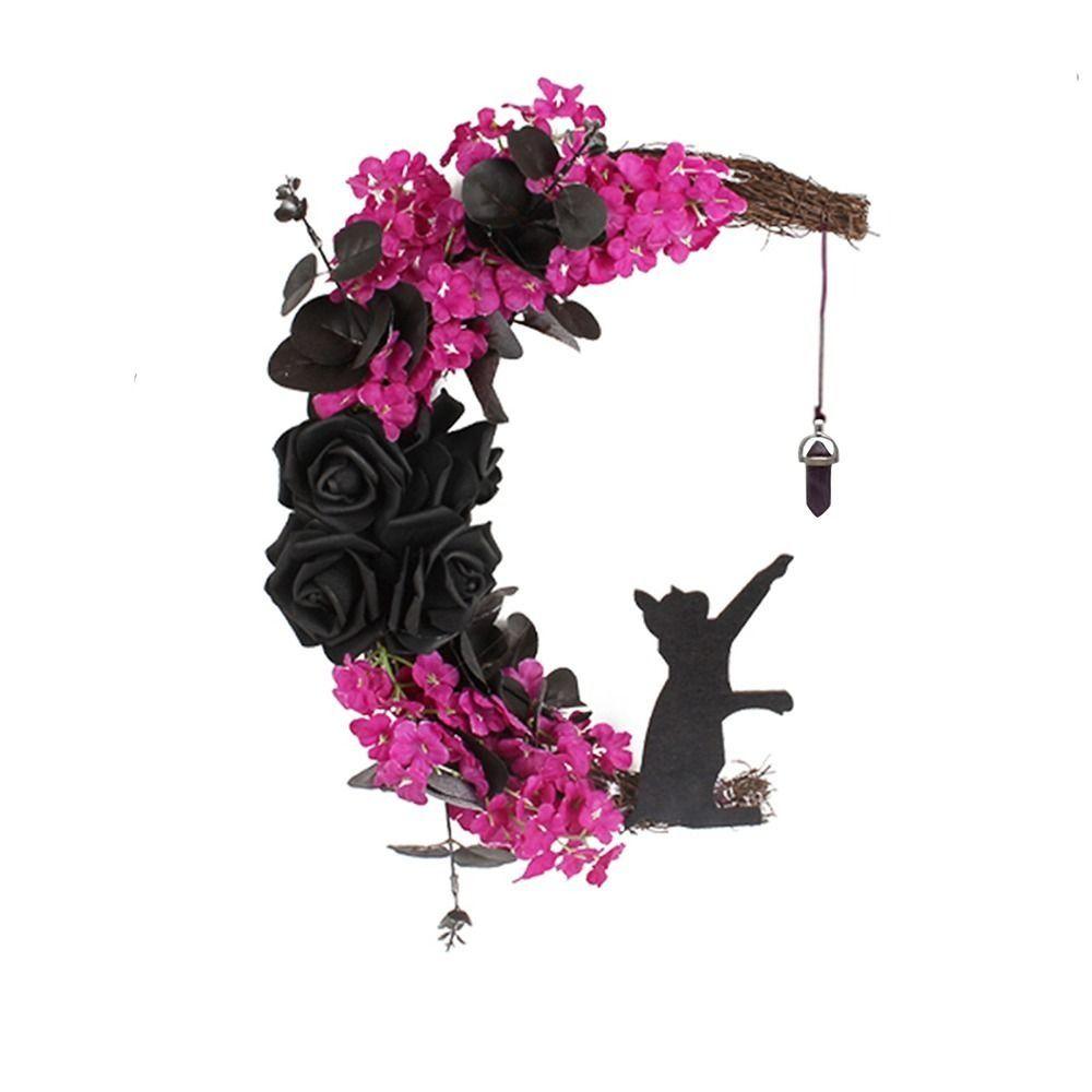 

Goth Roses Welcome Sign Moon Shaped Door Hanging Decorations Window Flower Halloween Wreath Window C
