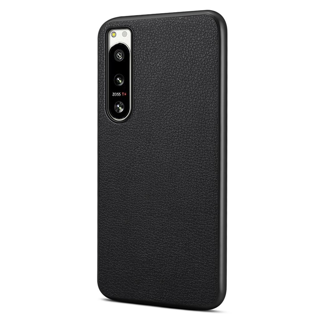For Sony Xperia 5 IV 5G Phone Case Leather Coated PC+TPU Calf Texture Phone Cover