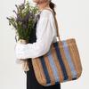 New Versatile Single Shoulder Grass Woven Bag with Striped Hand Woven Bag, Large Capacity Tote Bag, Women's Vacation Beach Bag