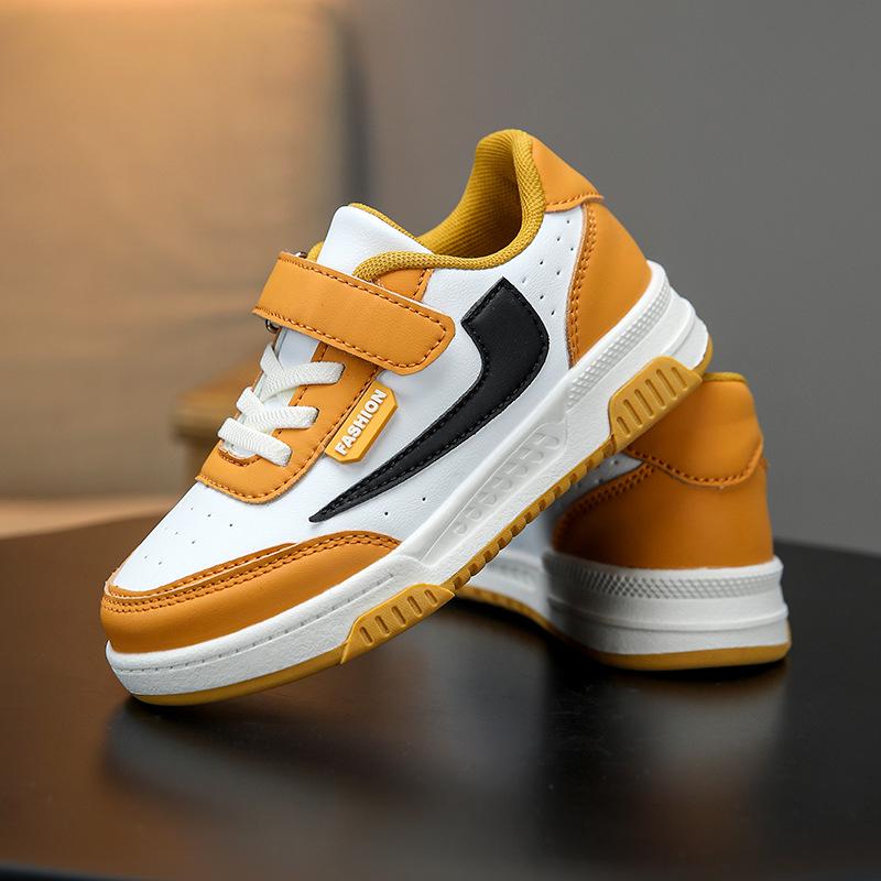 New Boys' Non-Slip Breathable Skate Shoes - Lightweight, Casual White Leather for Spring and Autumn