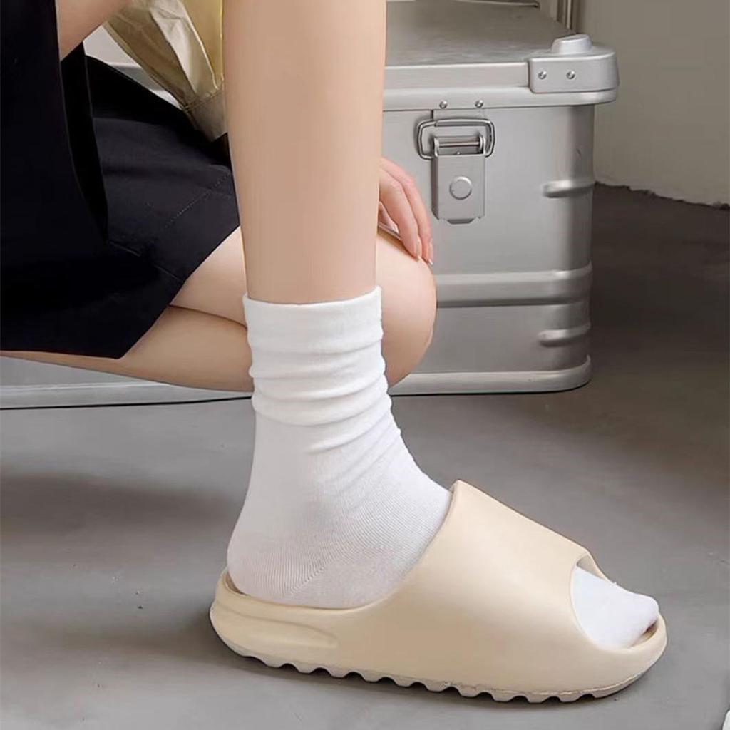 Black And White Socks Women, Four-Season Medium Tube Socks Trendy Solid Color Cotton Socks Stacking Socks Fashionable Versatile Stockings