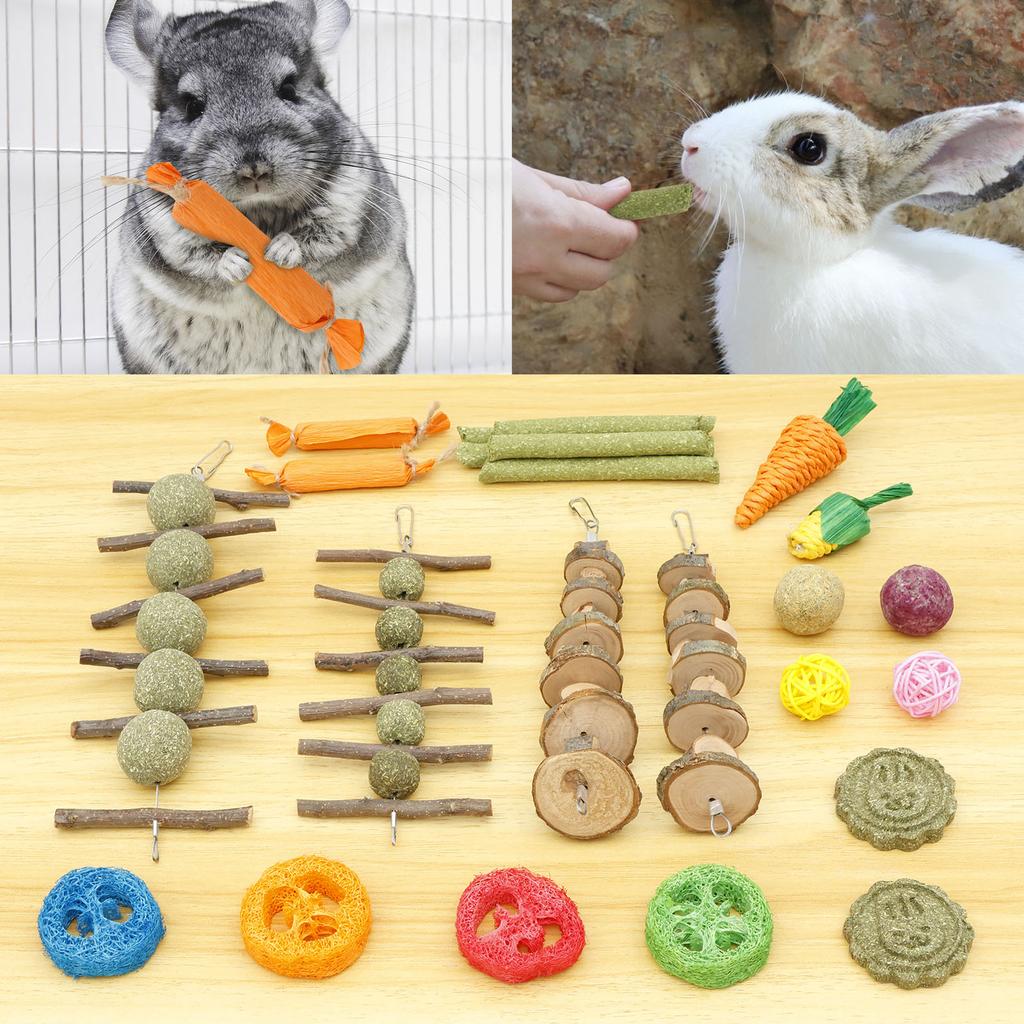 Rabbit Toys Set Safe Versatile Rabbits Hamster Chew Toys Kit Solid Small Wood Boredom Breakers Set for Your Pet Bunny Usage