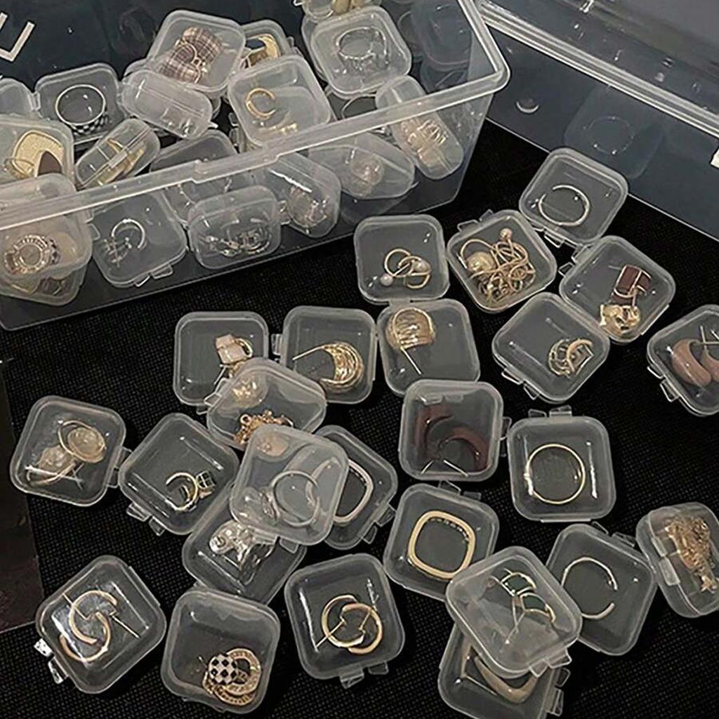 קופסת אחסון מרובעת מיני פלסטיק שקוף מכסה מתקפל קופסה קטנה לכדורים תכשיטים עגילים אבק אריזות אחסון קופסאות