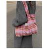 Colored Plaid Women's Woolen Shoulder Bags Vintage Large Capacity Ladies Handle Canvas Tote College Style Girls Book Handbags