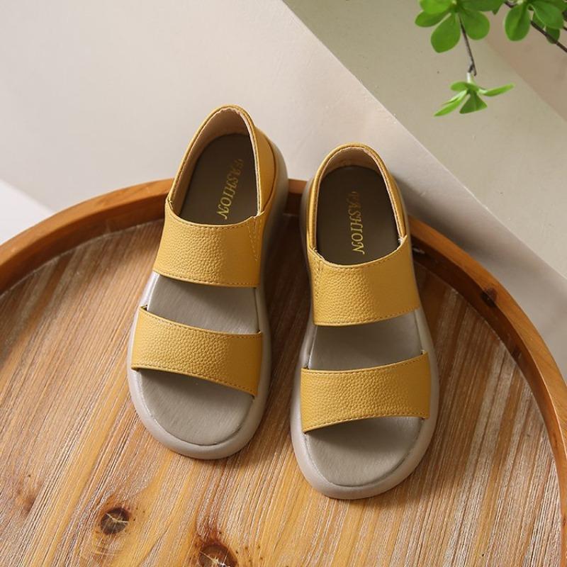 

Soft leather flat sandals women s summer new retro round head women s shoes two wear light shoes 35 жёлтый