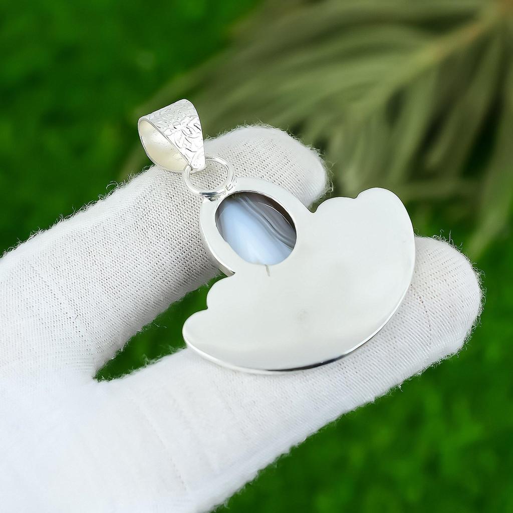 Mothers Day Deal Oval Botswana Agate Stone 925 Silver Elegant Pendant Jewelry