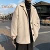 Men Woolen Coat Lapel Long Sleeve Single Breasted Windbreaker Solid Color Loose Fit Mid-length Coat with Pockets Formal Wear