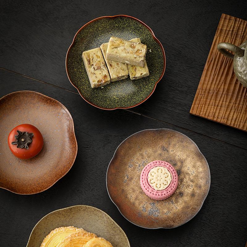Handmade Ceramic Japanese Style High Foot Fruit Plate Chinese Snack Dish Small Tea Tray