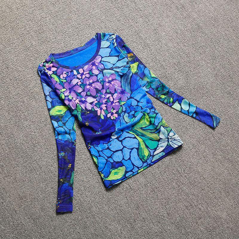 

Silm Синий Принт Сетчатый Верх Одежды Футболка с Длинными Рукавами Blue 3XL