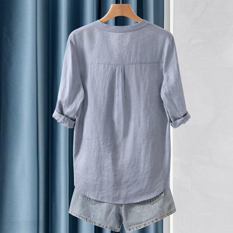 Camisa de Lino para Mujer de Corte Holgado con Cuello en V