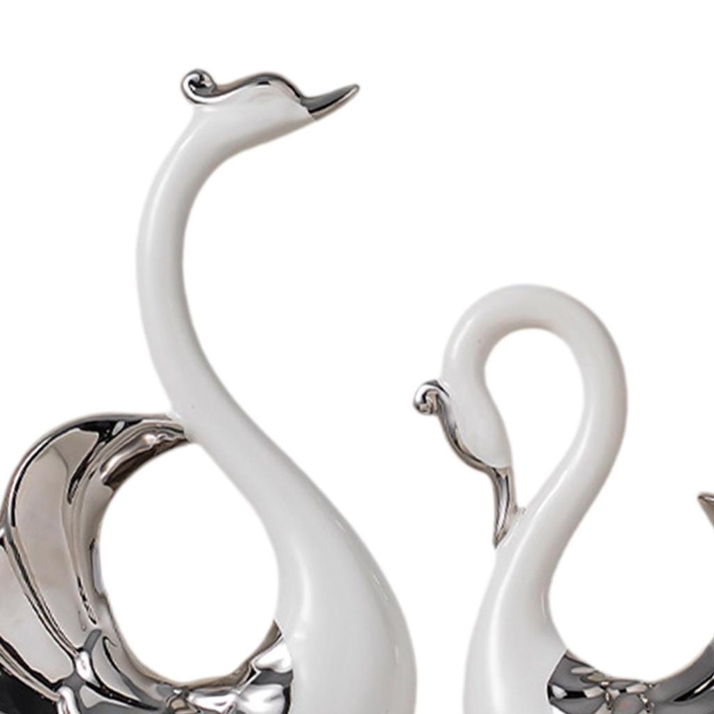 Porcelain Swan Couple Figurines Pair Statues Collectible Craft Table Centerpiece