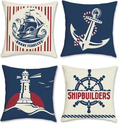 Sommer Maritime Kissenbezüge, Boot Anker Steuerrad Leuchtturm Rot Marineblau Dekorative Kissenbezüge für Sofa Bett Zuhause Außenbereich