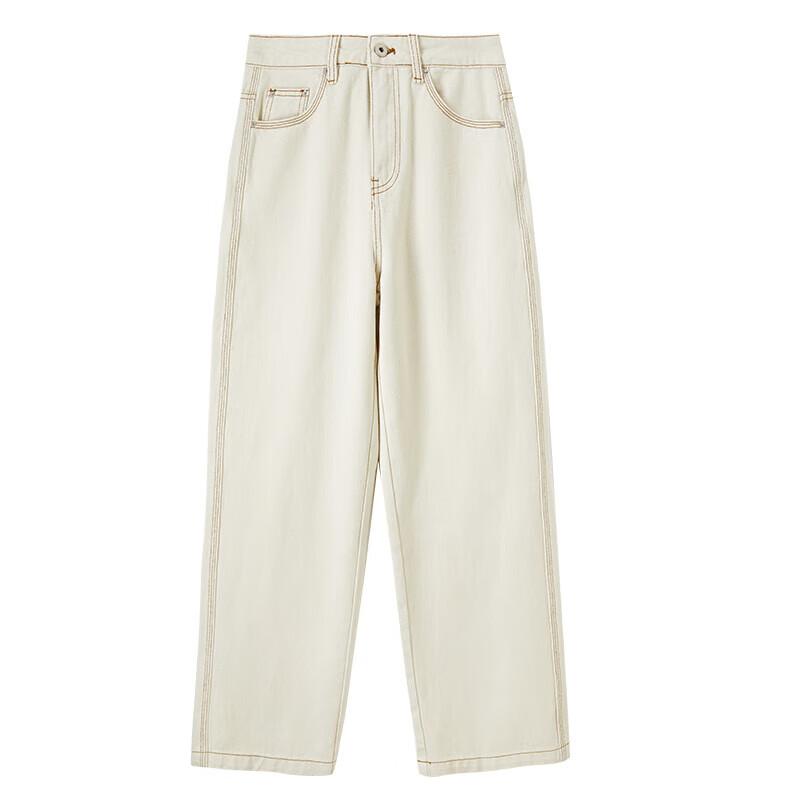 Sentubila Pure Cotton White Straight-Leg Jeans Spring And Autumn Women's Wear
