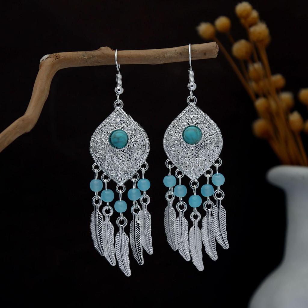 Personalized Bohemian Miao Silver Geometric Tassel Earrings