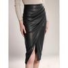 2025 Spring/Summer Women's PU High-Waisted Zipper Ruffle Skirt - European & American Sexy Fit