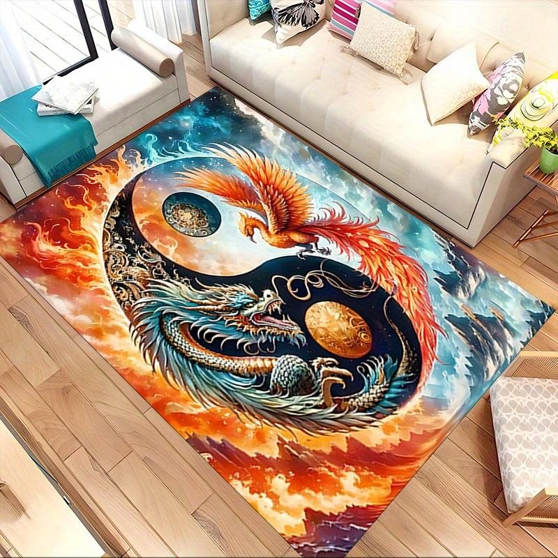 1pc Phoenix Dragon Themed Rug for Home Decor, Non-slip Office Carpet, Chair Mat, Outdoor Mat, Christmas and Halloween Gifts-0731142