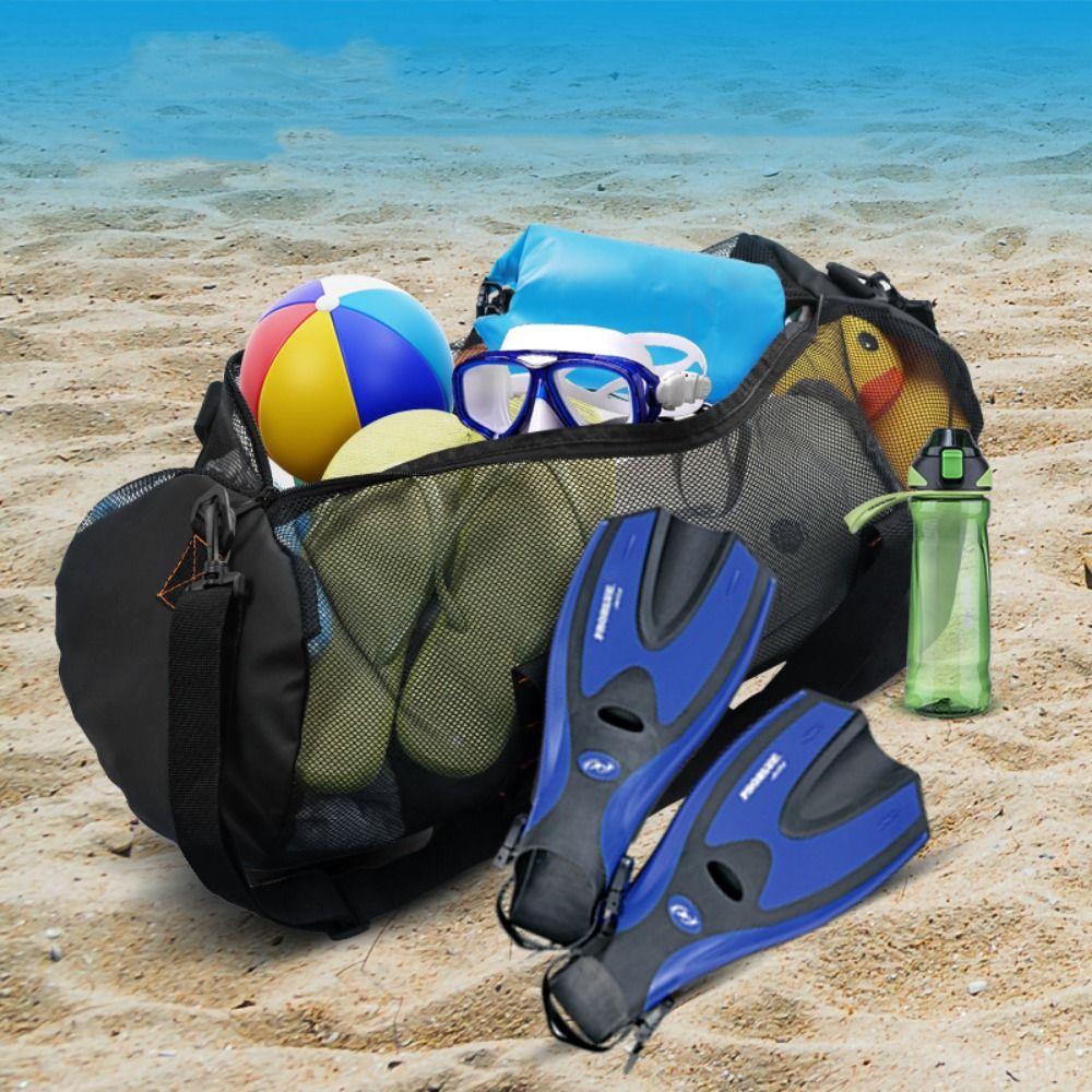 Adjust Shoulder Strap Mesh Dive Bag Foldable Oversized Beach Gym Bag Mesh Travel Duffle  Fins