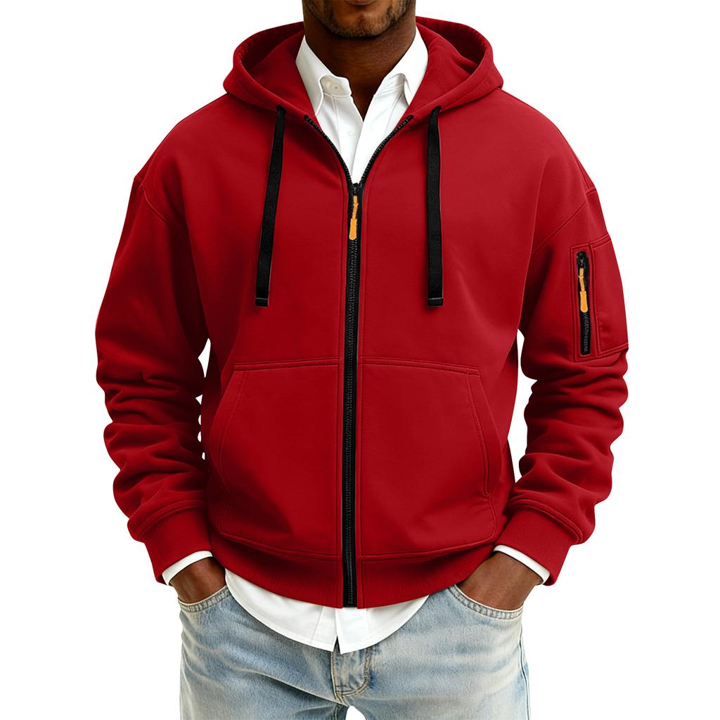 Men's Solid Color Zipper Hooded Cardigan Jacket Men's Sports Large Size Casual Sweatshirt Jacket