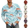 Camicia da Uomo a Maniche Lunghe con Bottoni Stampa Aragosta Collo Hawaiano Casual da Spiaggia Tessuto Leggero Traspirante Stile Estivo