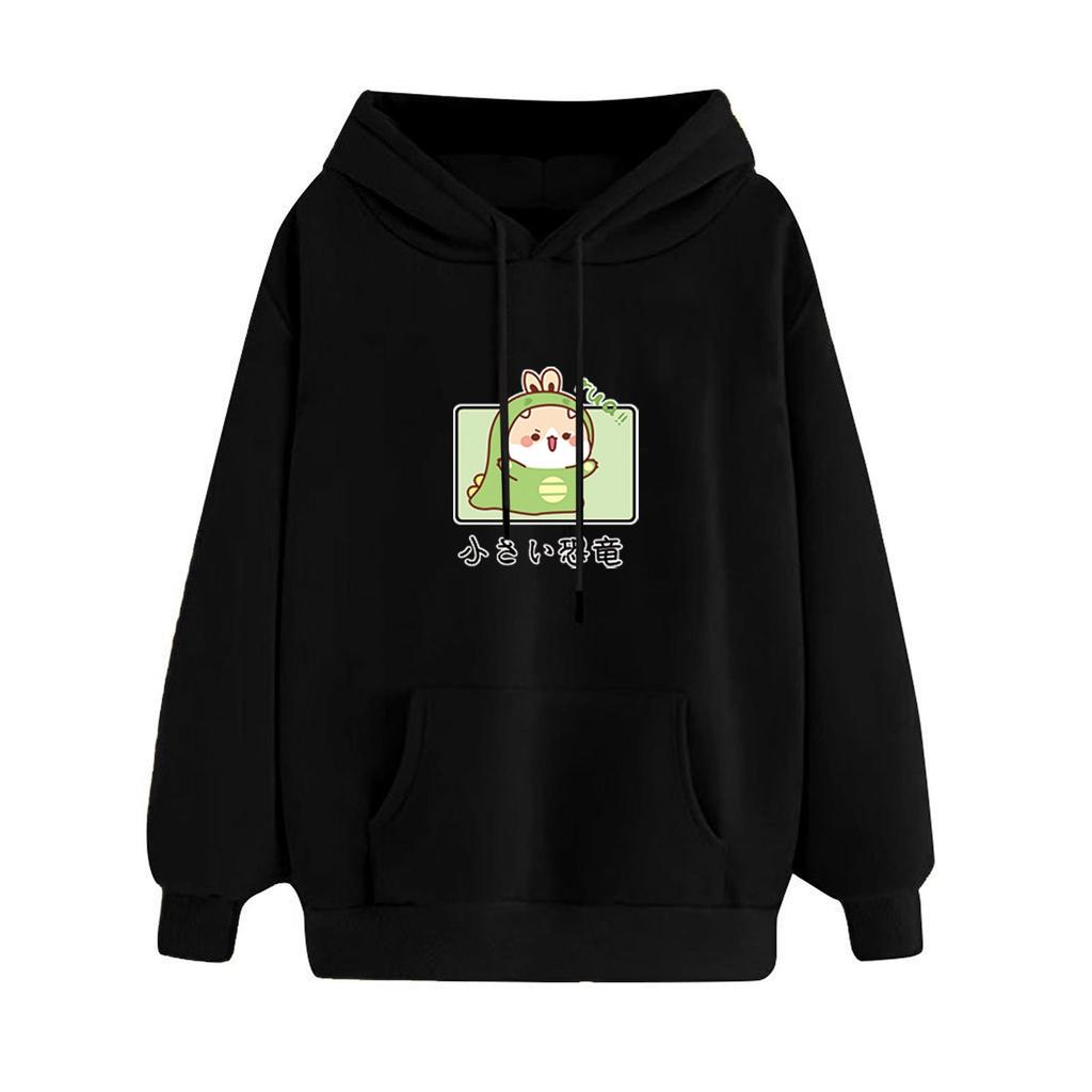 Dámská móda ležérní mikina s kapucí, volný sportovní svetr s potiskem