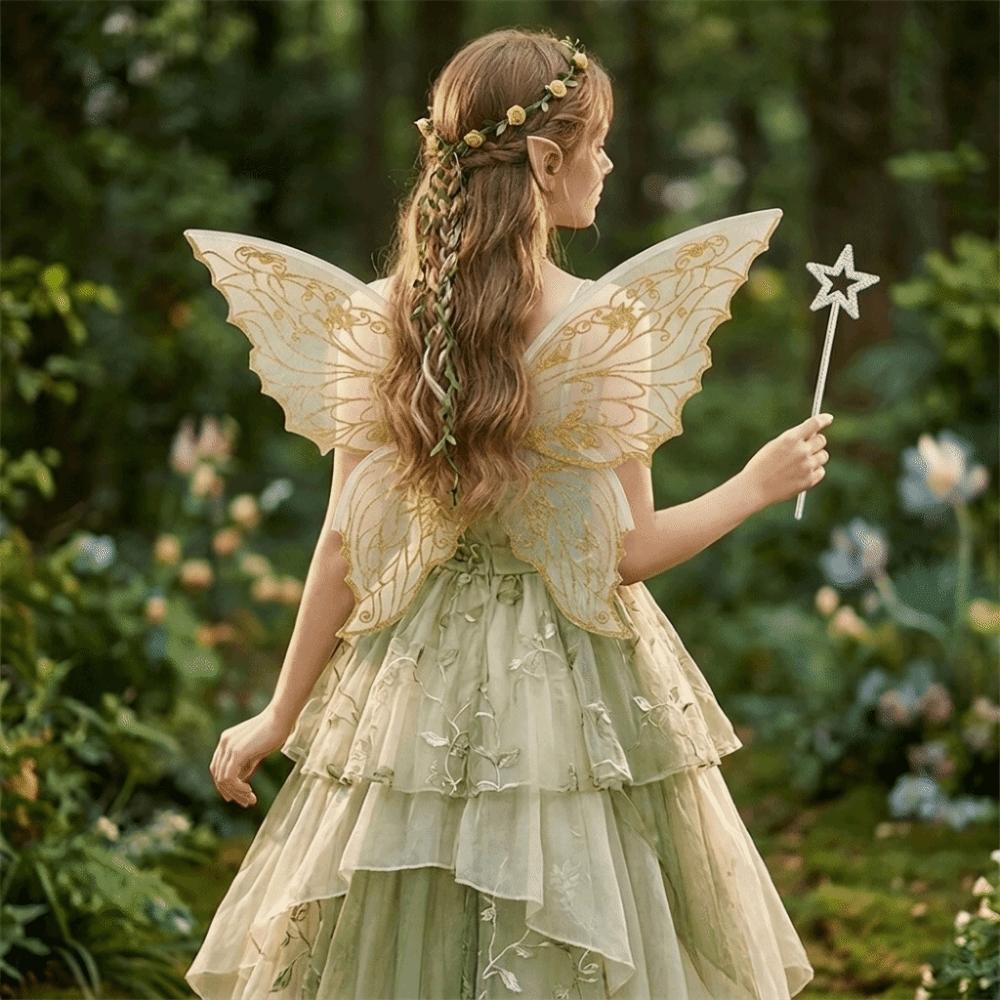 Sparkling Wings Wreath Elf Ear Set Foldable Fairy Cosplay Set Butterfly Wings Set  Themed Party