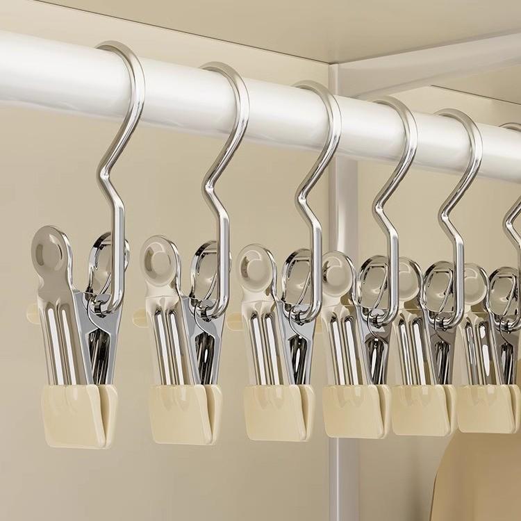 3-Clip Multi-Functional Traceless Stainless Steel Drying Hook with Strong Grip for Clothes and Paper