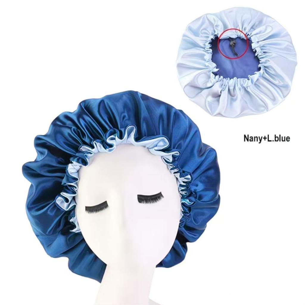 New Solid Color Satin Silk Bonnet for Women, Premium Elastic Band Sleep Cap, Large Double-Layer Satin Lace Sleep Bonnet